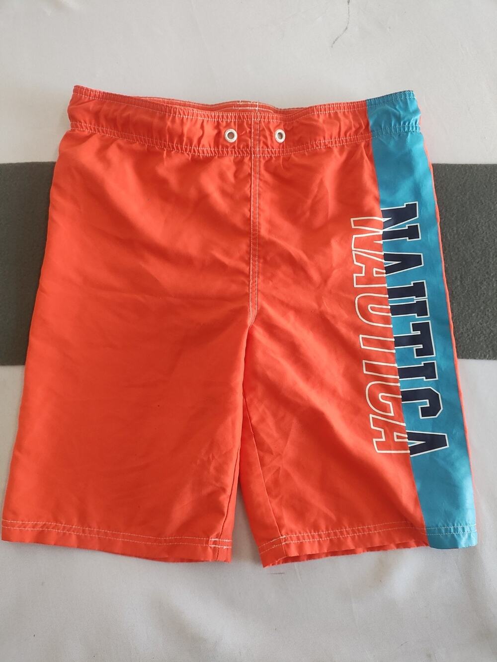 Nautica Boy's Swim Trunks Red SZ L 14-16 Pockets Drawstring Pull On Comfort Wear